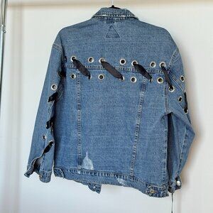 Caren Forbes Distressed Denim Jacket with Lace-Up Detail